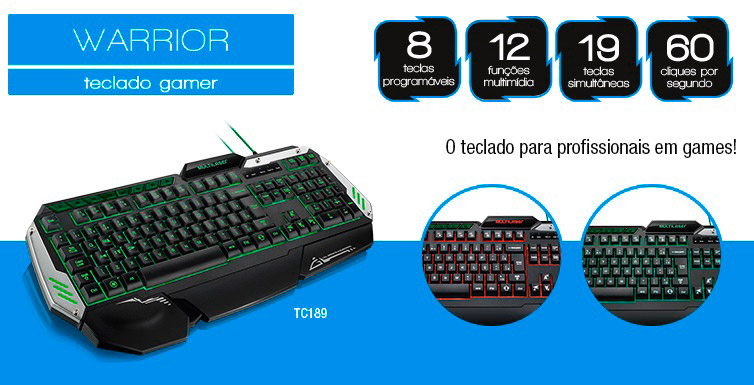 PCSHOP Informática Teclado Gamer Multilaser Profissional LED USB TC189 