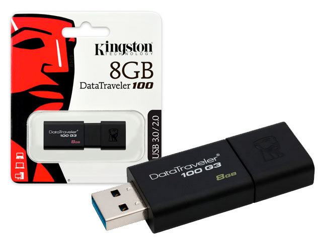 PCSHOP Informática Pen Drive 8GB Kingston USB 3.0 Datatraveler 100 G3 Preto DT100G3/8GB 