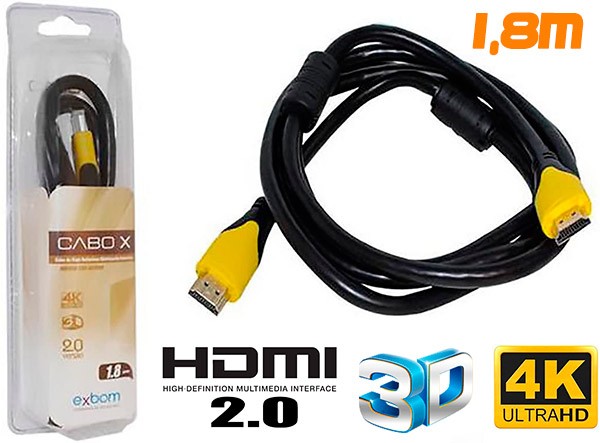 PCSHOP Informática Cabo HDMI 2.0 4K Ultra HD 3D Blindado com Filtro 1,8m 19pin Exbom CBX-HX18SM 