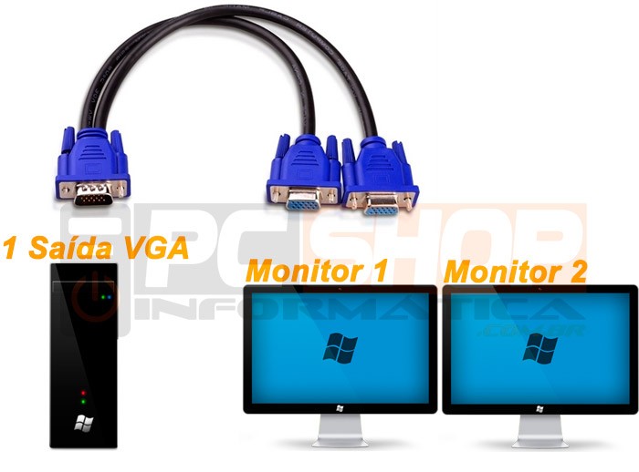 PCSHOP Informática Cabo Y VGA 1 Macho para 2 Fêmeas Ligue 2 Monitores em 1 PC XT-550 