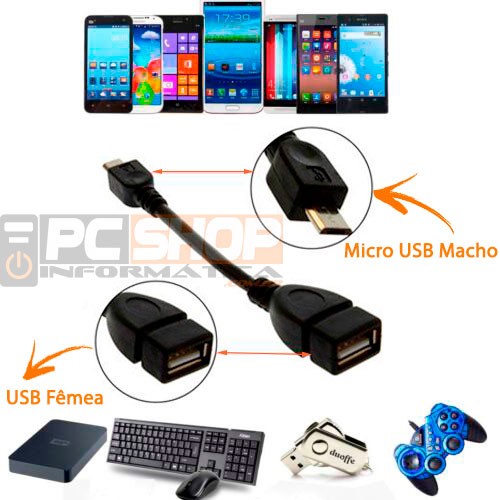 PCSHOP Informática Cabo OTG Adaptador Micro USB V8 para USB Fêmea 