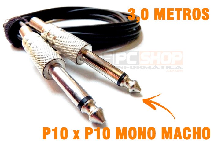 PCSHOP Informática Cabo P10 P10 Mono Plug Metálico com Mola 3,0m 
