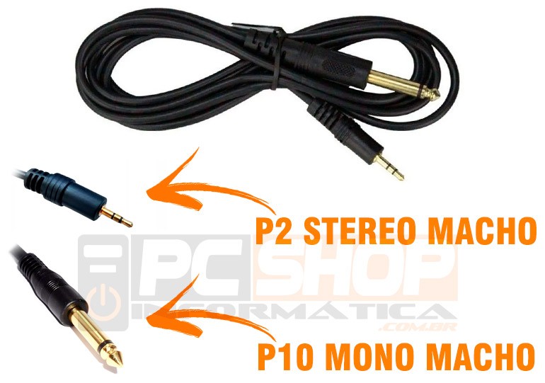 PCSHOP Informática Cabo P2 P10 Preto P2 Stereo para P10 Mono Ponta Dourada 