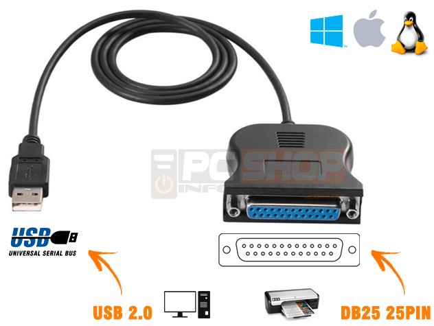 PCSHOP Informática Cabo Paralelo USB DB25 Fêmea para Impressora 0,80m 