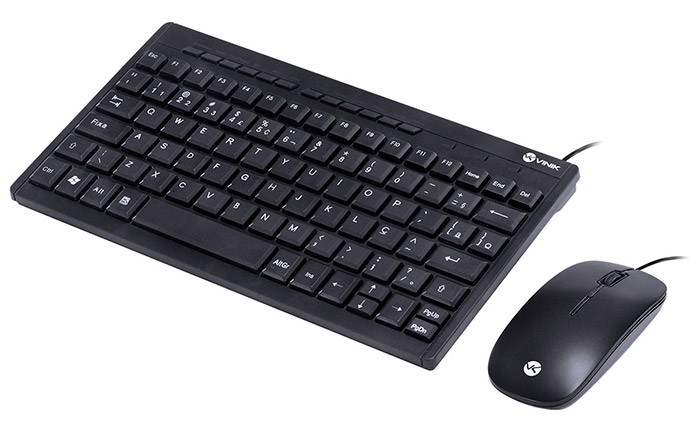 PCSHOP Informática Kit Mini Teclado e Mouse USB Com Fio Corp Flat Preto Vinik DC120  