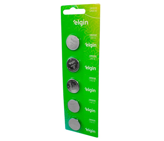 PCSHOP Informática Bateria Pilha Moeda CR2032 3V Placa Mãe Relógio Balança Eletrônica com 5un Elgin  