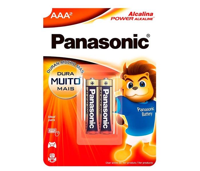 PCSHOP Informática Pilha Palito AAA 1,5V Alcalina Teclado Mouse Controle Remoto Panasonic Cartela com 2un  